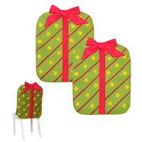 2Pcs Christmas Bowknot Chair Back Cover Dining Chair Slipcovers Xmas Banquet Decorations Green