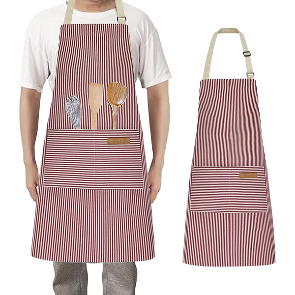 Adjustable Kitchen Cooking Apron with 2 Pockets Cooking Bib Apron for Men Women Red