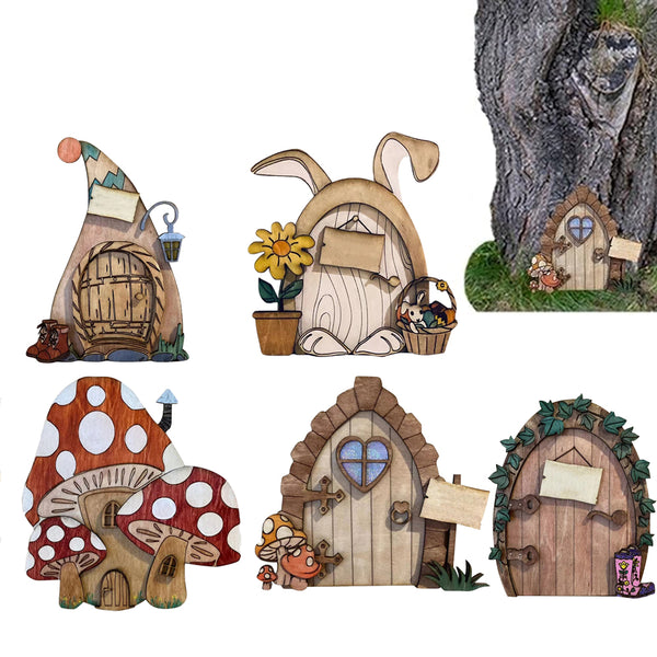 5Pcs Elf Door Fairy Tale House Door Miniature Garden Decor Christmas Tree Decoration