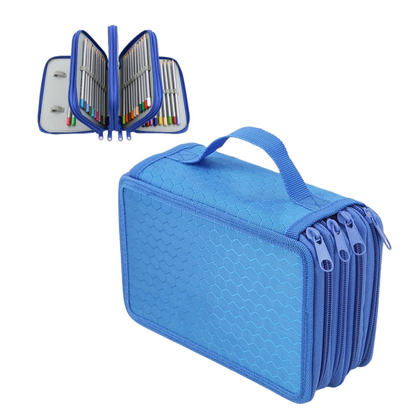 Large Capacity 72 Slots Pencil Bags Portable Drawing Pencil Organizer Blue