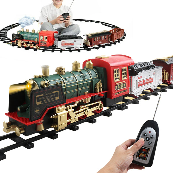 Electric Steam Train Set with Sound and Light Xmas Kid Toy