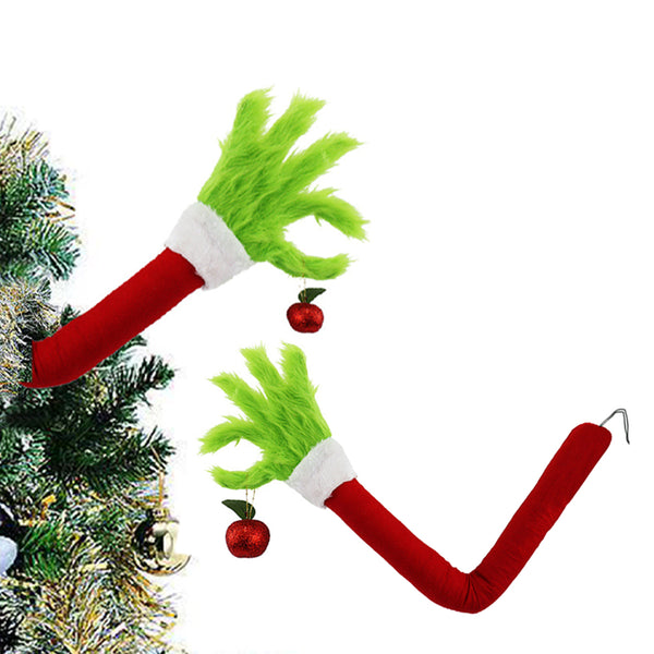 2Pcs Christmas Grinch Inspired Christmas Green Hand  for Tree Decorations Topper Garland Ornaments Christmas Decorations