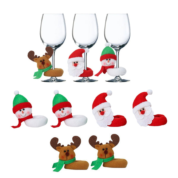 6Pcs Christmas Wine Glass Charms Adorable Santa Elk Drink Tag Wine Glass Marker