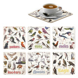 Set of 6  Funny Bird Pun Coasters Square Drink Cup Pad for Home Kitchen Bar Decor