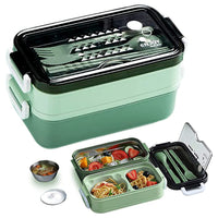 Lunch Box Food Containers Bento Microwave Stainless Portable Box with Dinnerware Green