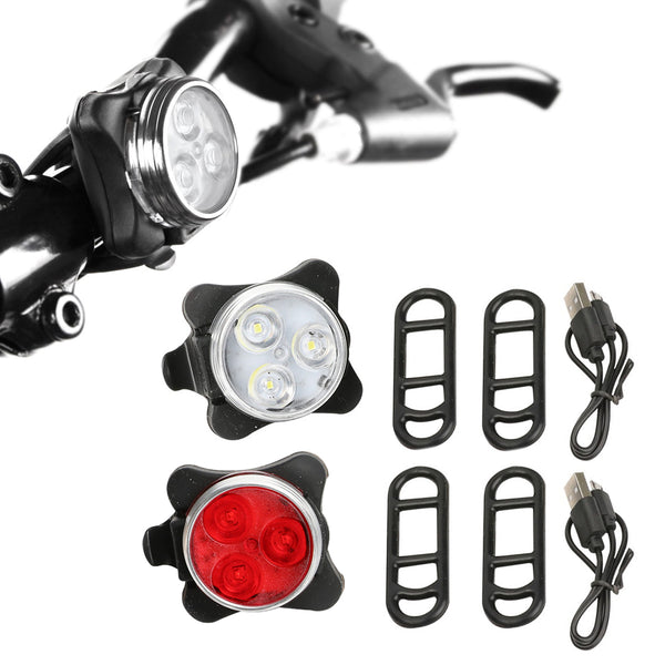 2Pcs USB Rechargeable Bike Lights LED Bicycle Lights Front and Rear Security Warning Lights