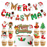 Christmas Party Decoration Merry Christmas Pull Flag Santa Claus Christmas Tree Cake Topper Xmas Party Supplies