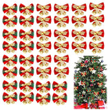 40Pcs Christmas Bows with Bells Christmas Tree Ornament Xmas Party Decor