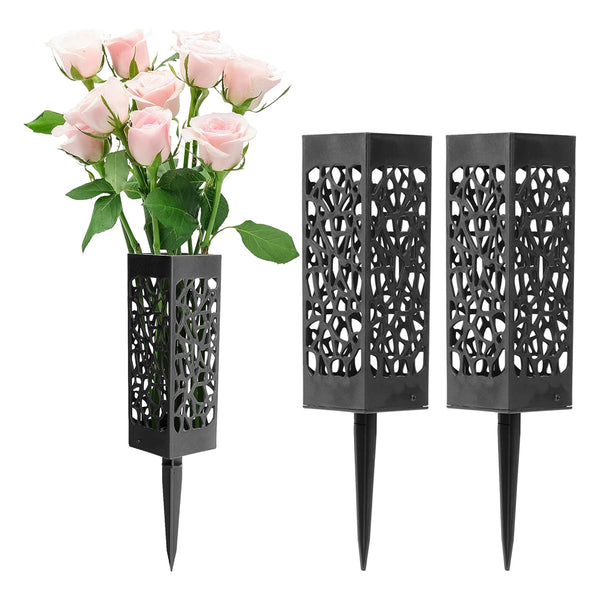 2Pcs Hollow-Out Flower Holder with Stakes Cemetery Vases for Gravestone Gravesite Garden Outdoor