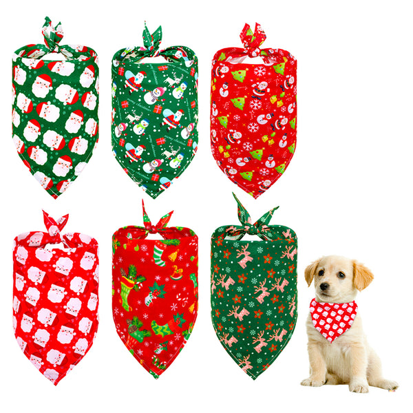 6Pcs Triangle Xmas Pet Scarf Bibs Pet Holiday Accessories Decoration for Cats Dogs