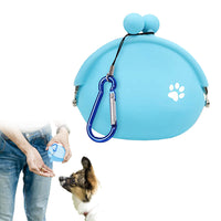 Portable Pet Silicone Treat Bag Multi-Purpose Dog Training Pouch with Carabiner Blue