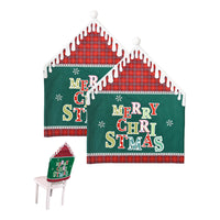 2Pcs MERRY CHRISTMAS Chair Back Cover Dining Chair Slipcovers Xmas Banquet Decorations Green