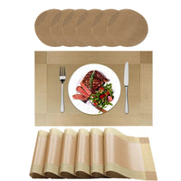 Set of 6Pcs Placemats with Coasters Heat Stain Non-Slip Washable Dining Table Place Mats Gold