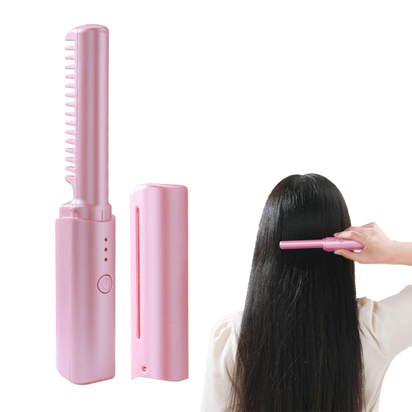 Portable Hair Straightener Comb Rechargeable Mini Hair Straightener Pink