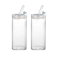 Set of 2Pcs 400ml Clear Glass Cup With Lid And Straw Transparent Milk Coffee Mug Tea Cup