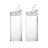 Set of 2Pcs 400ml Clear Glass Cup With Lid And Straw Transparent Milk Coffee Mug Tea Cup