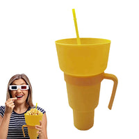 2-In-1 Snack Bowl with Straw Reusable Tumbler Popcorn Cup Yellow