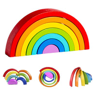 Wooden Rainbow Stacker Nesting Puzzle Blocks Jigsaw Montessori Toys Multicolor