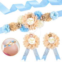 Maternity Sash and Corsage Set to Mom to Be Daddy to Be Baby Shower Decorations Pregnancy Photo Props Blue