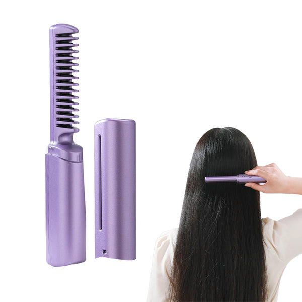 Portable Hair Straightener Comb Rechargeable Mini Hair Straightener Purple