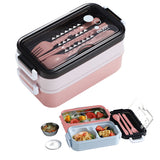 Lunch Box Food Containers Bento Microwave Stainless Portable Box with Dinnerware Pink