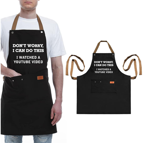 3 Pockets Cooking Apron Kitchen Letters Printed Adjustable Apron Style 2