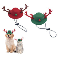 2Pcs Pet Christmas Hats with Reindeer Antlers Festive Christmas Holiday Accessory for Dogs or Cats