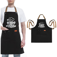 3 Pockets Cooking Apron Kitchen Letters Printed Adjustable Apron Style 4