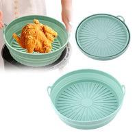 2Pcs Round Foldable Air Fryer Silicone Pot Reusable Baking Tray Basket Mat Oven Accessories Green