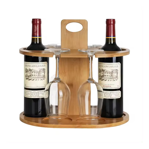 Bamboo Wine Storage Display Rack Countertop Wine Bottle Holder and Glass Cup Hanger