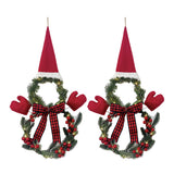 2Pcs Christmas Wreath Door Decoration LED Snowman Shape Wreath with Hat and Bow Home Christmas Decor