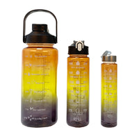 3-Piece Set Motivational Water Bottles Set Sports Drinking Bottle with Time Markings Black