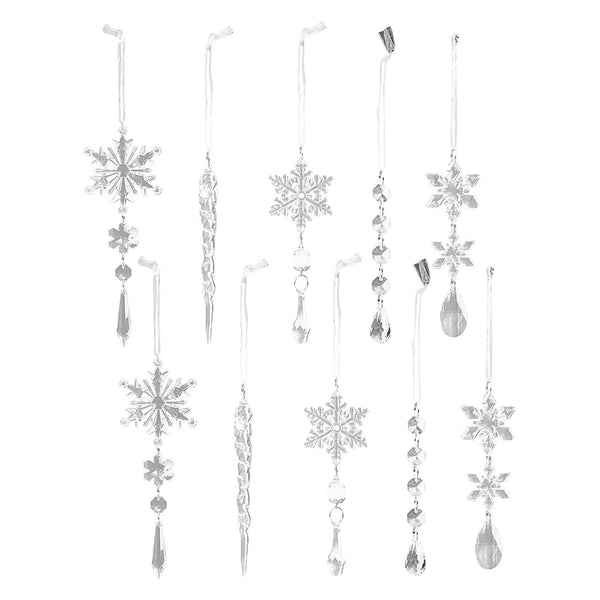 10Pcs Hanging Acrylic Snowflake Christmas Ornaments for Christmas Tree Decorations