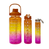 3-Piece Set Motivational Water Bottles Set Sports Drinking Bottle with Time Markings Pink