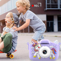 1080P HD Kids Digital Camera Unicorn Camera Toy Gift with 32G Memory Card Purple