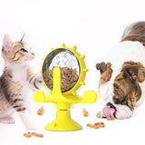 Interactive Pet Treats Dispenser Toy 360 Degrees Rotating Windmill Toy Slow Dog Cat Feeder Yellow