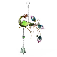 Peacock Wind Chimes Glass Hanging Wind Bell Outdoor Garden Decor Green