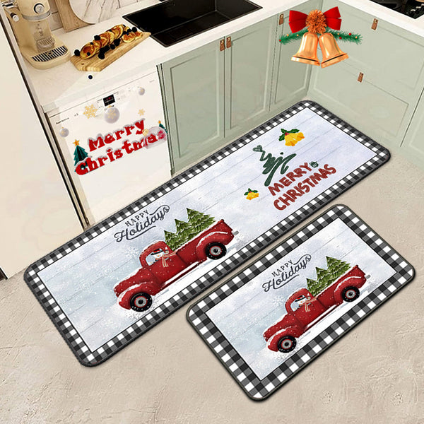 2 Pieces Set Christmas Kitchen Floor Mats Non-Slip Backing Kitchen Mat Xmas Decor Style 3