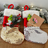 2Pcs Sequin Green Monster Christmas Stocking Xmas Tree Pendant Christmas Decoration