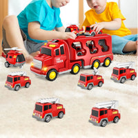 Kids LED Toy Cars Set Music Sound Truck Car with 6 Mini Cars Christmas Birthday Surprise Red