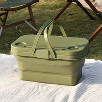 Multi-Functional Picnic Basket Camping Folding Basket with Cover for Outdoor Party Food Storage Green