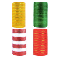 26cm x 10 Yards Christmas Decor Mesh Rolls Plastic Net Ribbon for Wreath Making Decorations 4 Rolls Styel 1