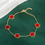 Dainty 5-Clover Bracelet Tarnish-Free Double Sided Bracelet for Women Red