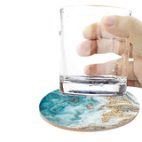 6Pcs Marble Textured Round Coasters for Drinks Absorbent Ceramic Coffee Coaster with Cork Base and Metal Holder Set Blue