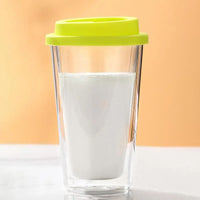 350ML Double Walled Glass Coffee Mug with Silicone Lid Travel Coffee Drinking Cup Green