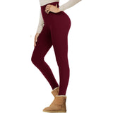 Fleece Lined Leggings Women High Waisted Winter Yoga Pants Tummy Control for Hiking Workout Wine Red