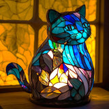 Animal Table Lamp Stained Painting Glass-Like Night Light Resin Home Bedroom Decoration Cat Style