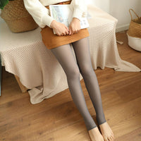 Women Fleece Lined Tights Fake Translucent Leggings High Waist Warm Tights Coffee