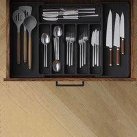 Expandable Utensil Tray Kitchen Cutlery Drawer Organizer Multipurpose Drawer Storage Tray Black