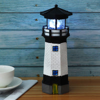 Solar Garden Lighthouse with Rotating Lamp Outdoor Decorative LED Lights for Garden Patio Lawn Black